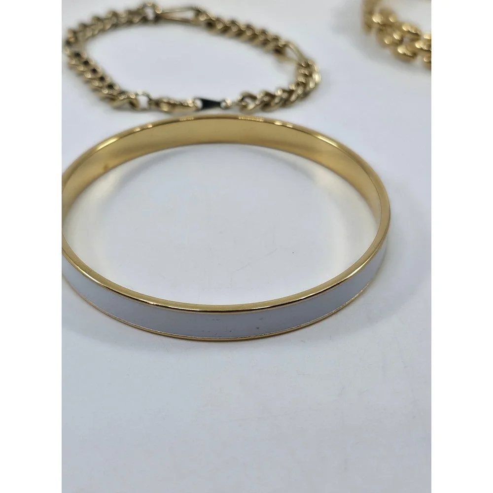 Lot of 7 Gold Tone Bracelets Mesh‎ Buckle Faux Pearl Rose Floral Enamel Bangle